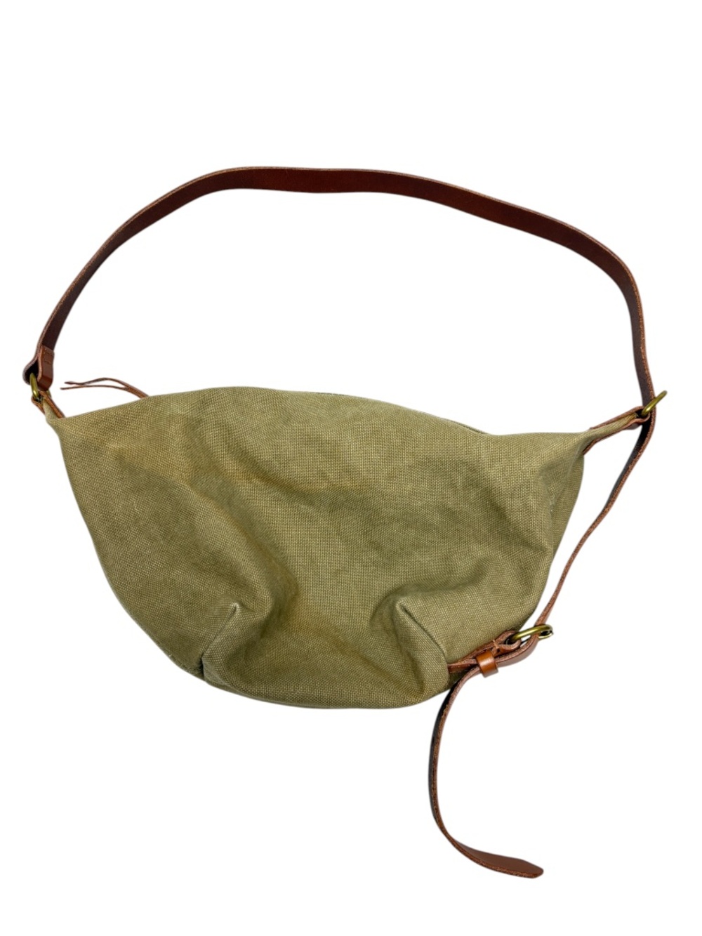 madewell army green heavy cotton canvas sling bag leather strap cross body hobo